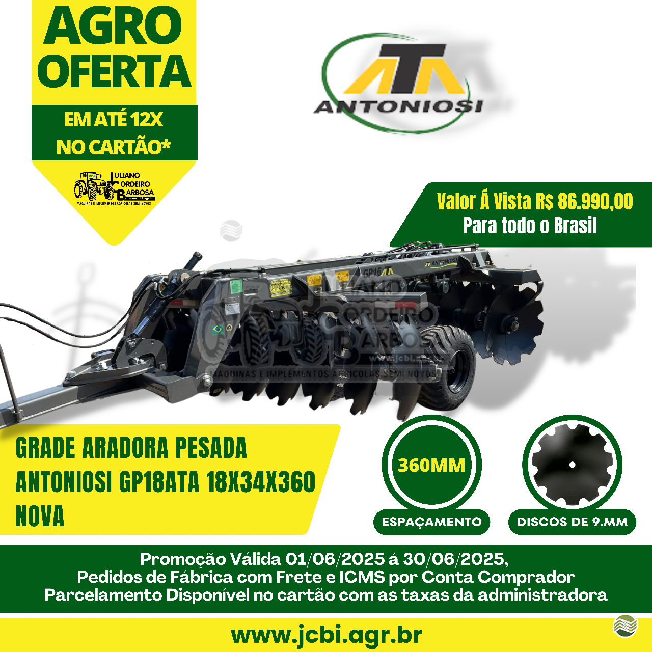 IMPLEMENTOS AGRICOLAS GRADE ARADORA ARADORA 18 DISCOS JCBi Máquinas e Implementos Agrícolas MARACAJU MATO GROSSO DO SUL MS